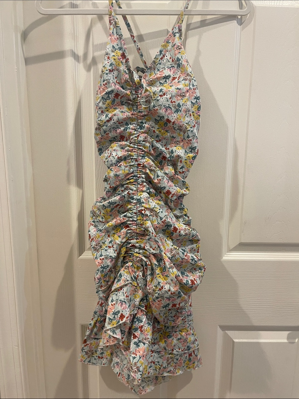Girls Floral Ruched Sundress - Pink & Yellow Floral